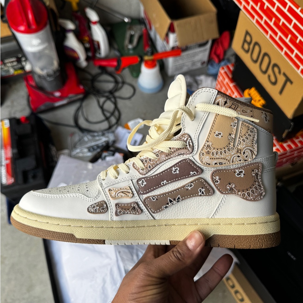 AMIRI White and Tan High-Top Sneakers BANDANA